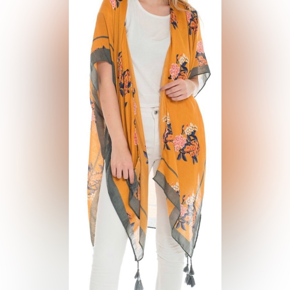 Woven Heart Yellow and Grey floral Kimono